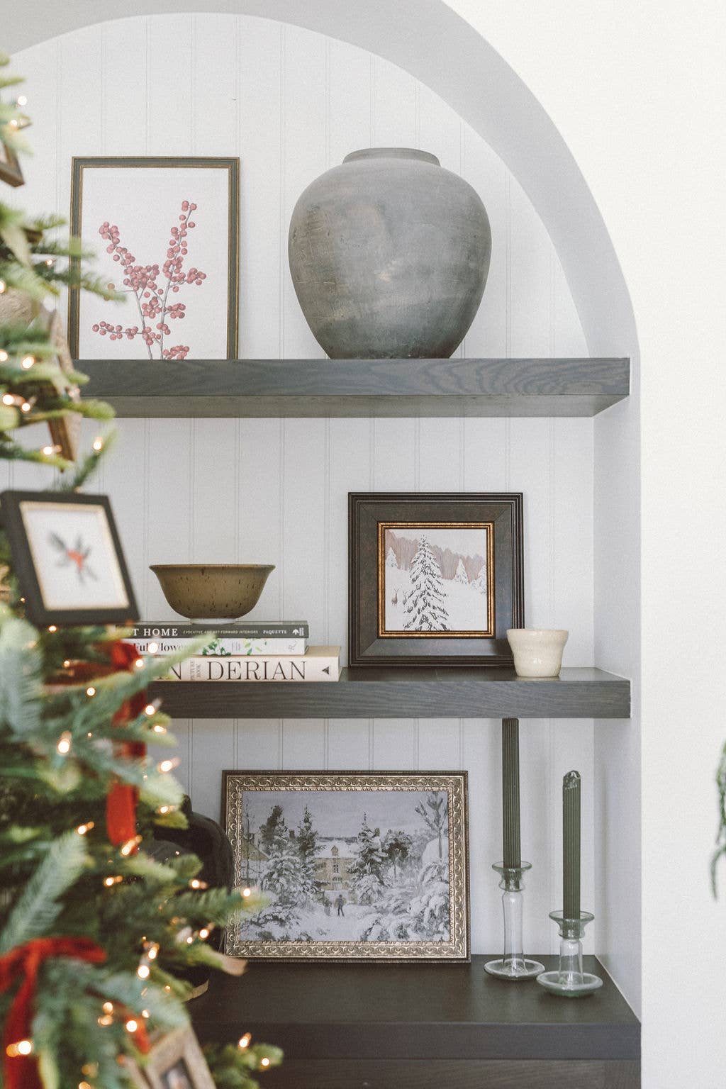 Snowy Stroll Framed Antique Art