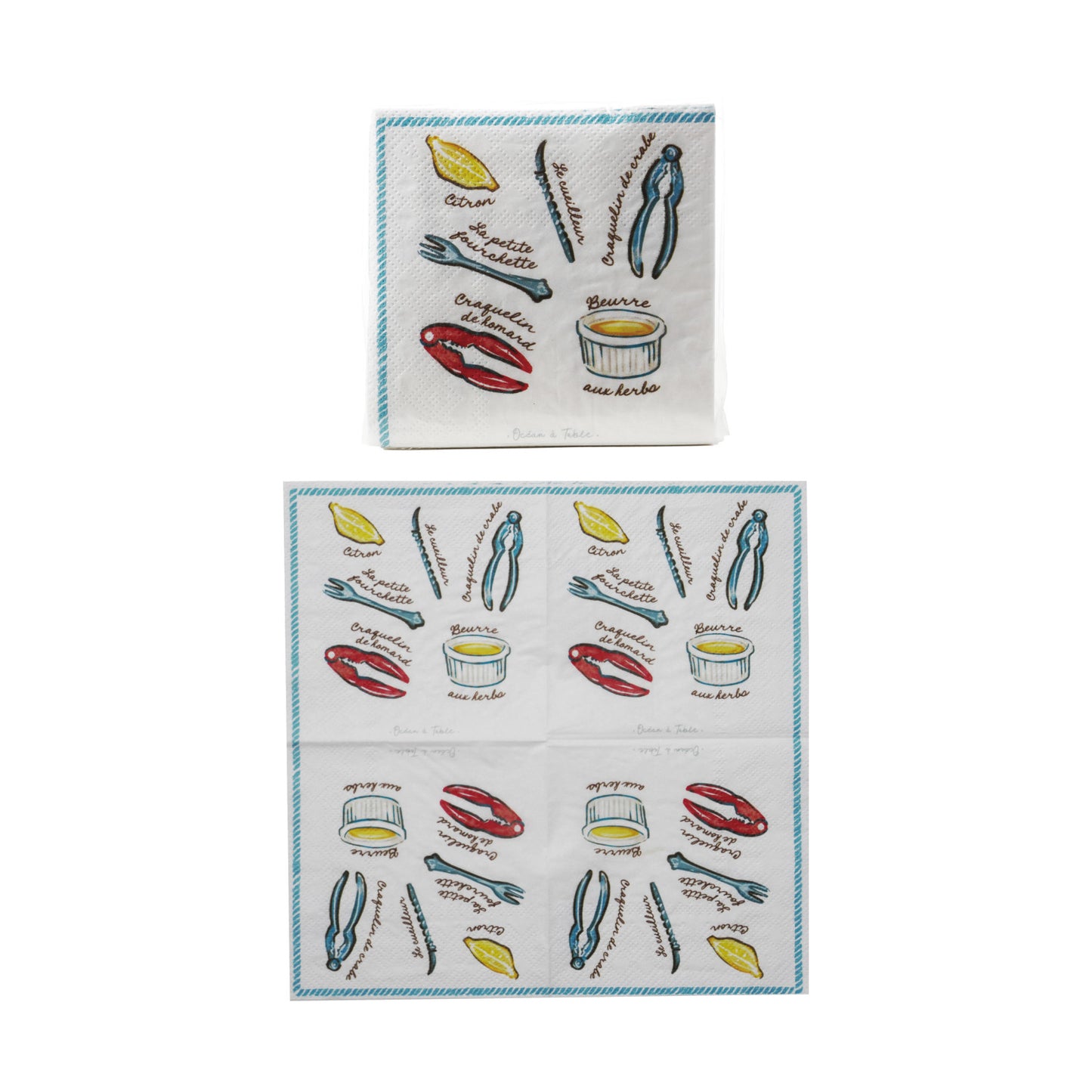 Paper Cocktail Napkins with Seafood Accoutrements (50 Pieces) ©