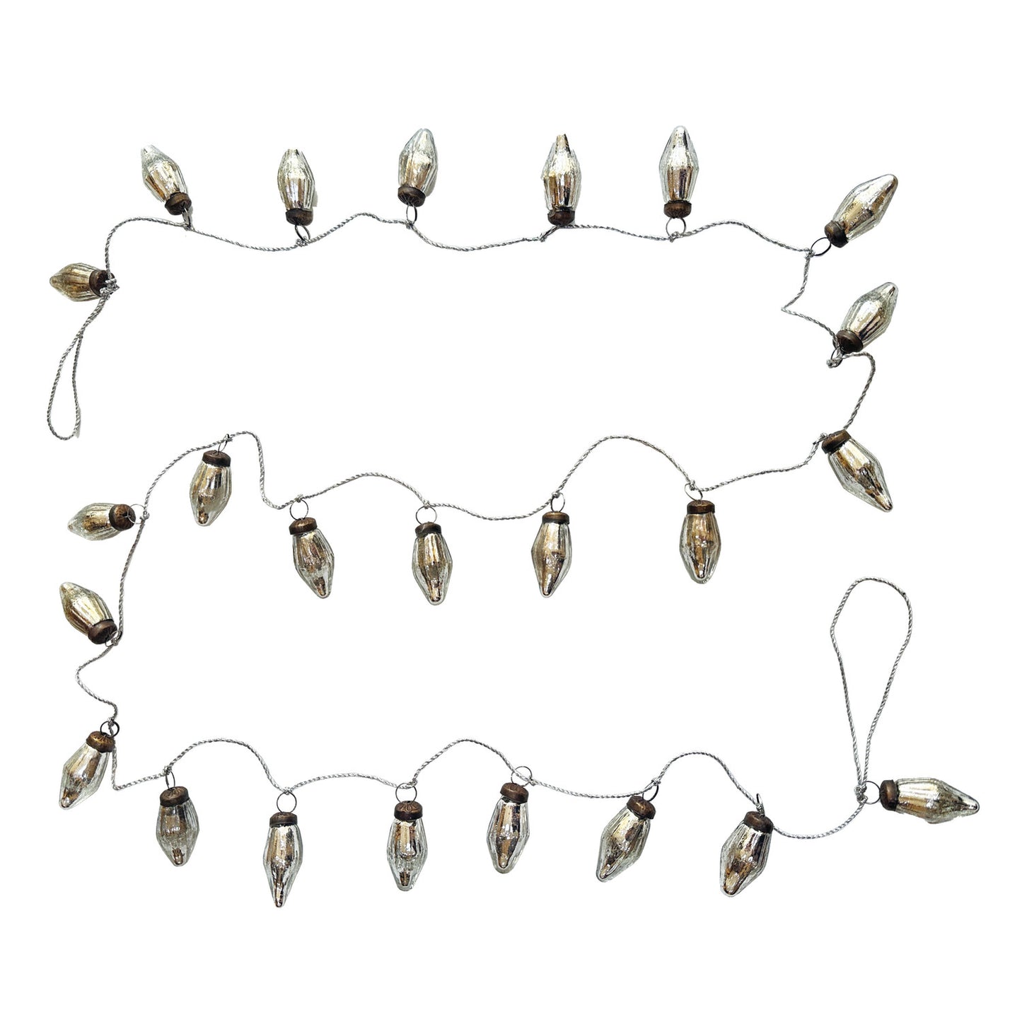 Recycled Mercury Glass Ornament Garland with Silver Cord