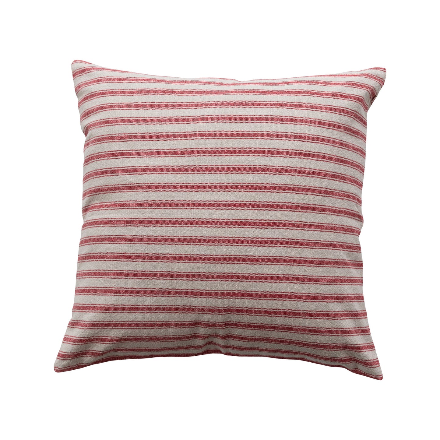 20" Square Woven Cotton Striped Pillow, Red & Natural