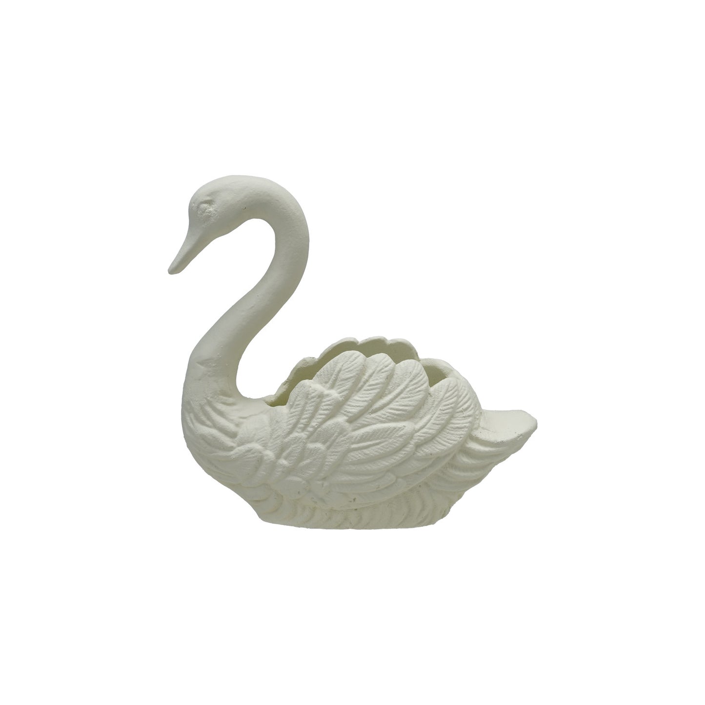 8"L x 3-1/2"W x 7-1/4"H Cast Iron Swan Container, Antique White