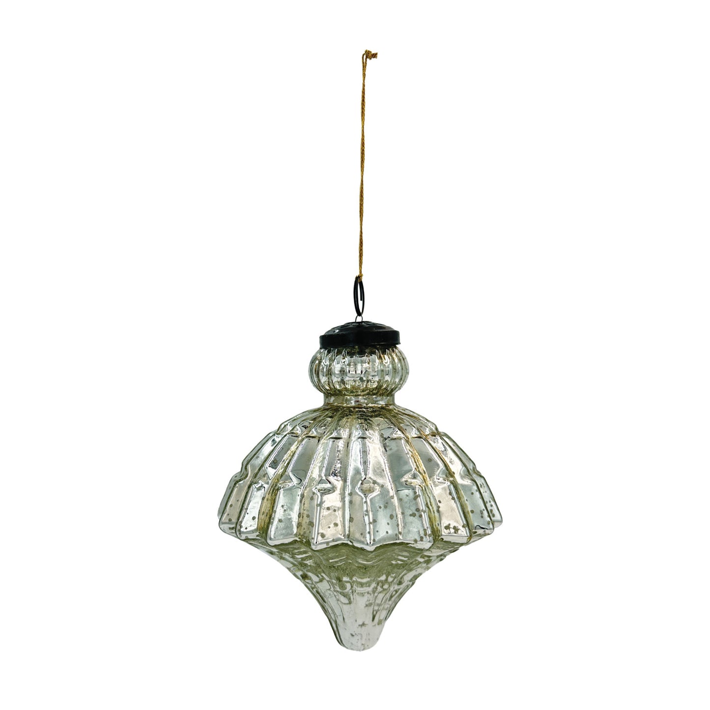 5"H Mercury Glass Pleated Ornament, Antique Silver Finish