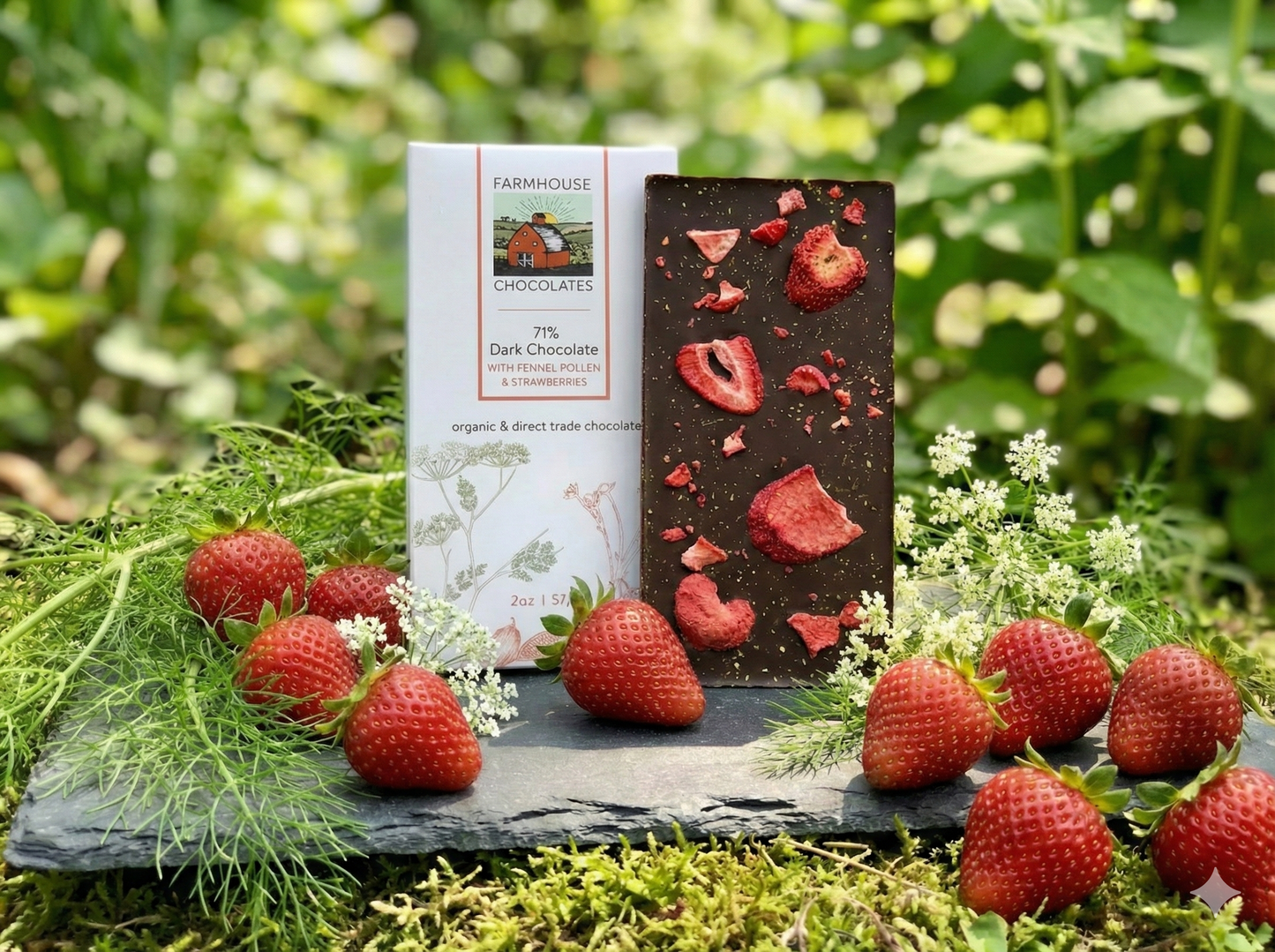 71% Organic Chocolate Bar w/ Fennel Pollen & Strawberries