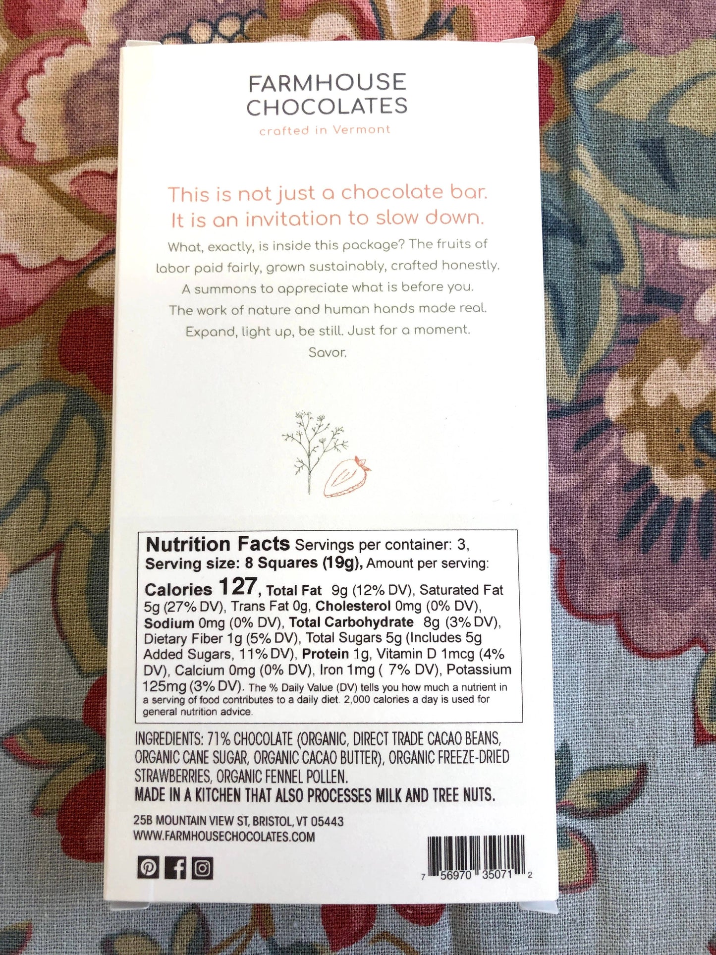 71% Organic Chocolate Bar w/ Fennel Pollen & Strawberries