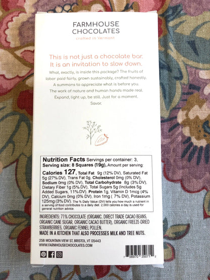 71% Organic Chocolate Bar w/ Fennel Pollen & Strawberries