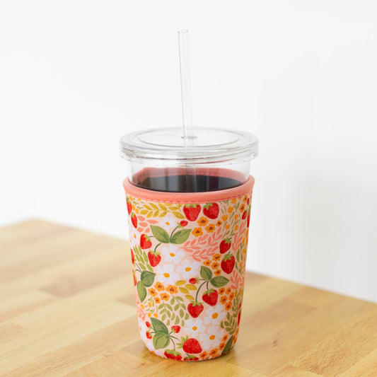 Strawberry Patch Drink Sleeve Iced Coffee Sleeve Drink Cover