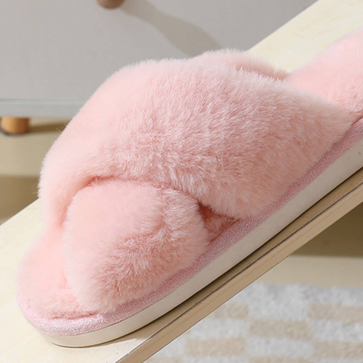 Faux Fur Criss Cross Slipper