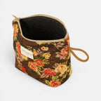Floral Jacquard Small Makeup Bag – Brown & Red (Pepi)