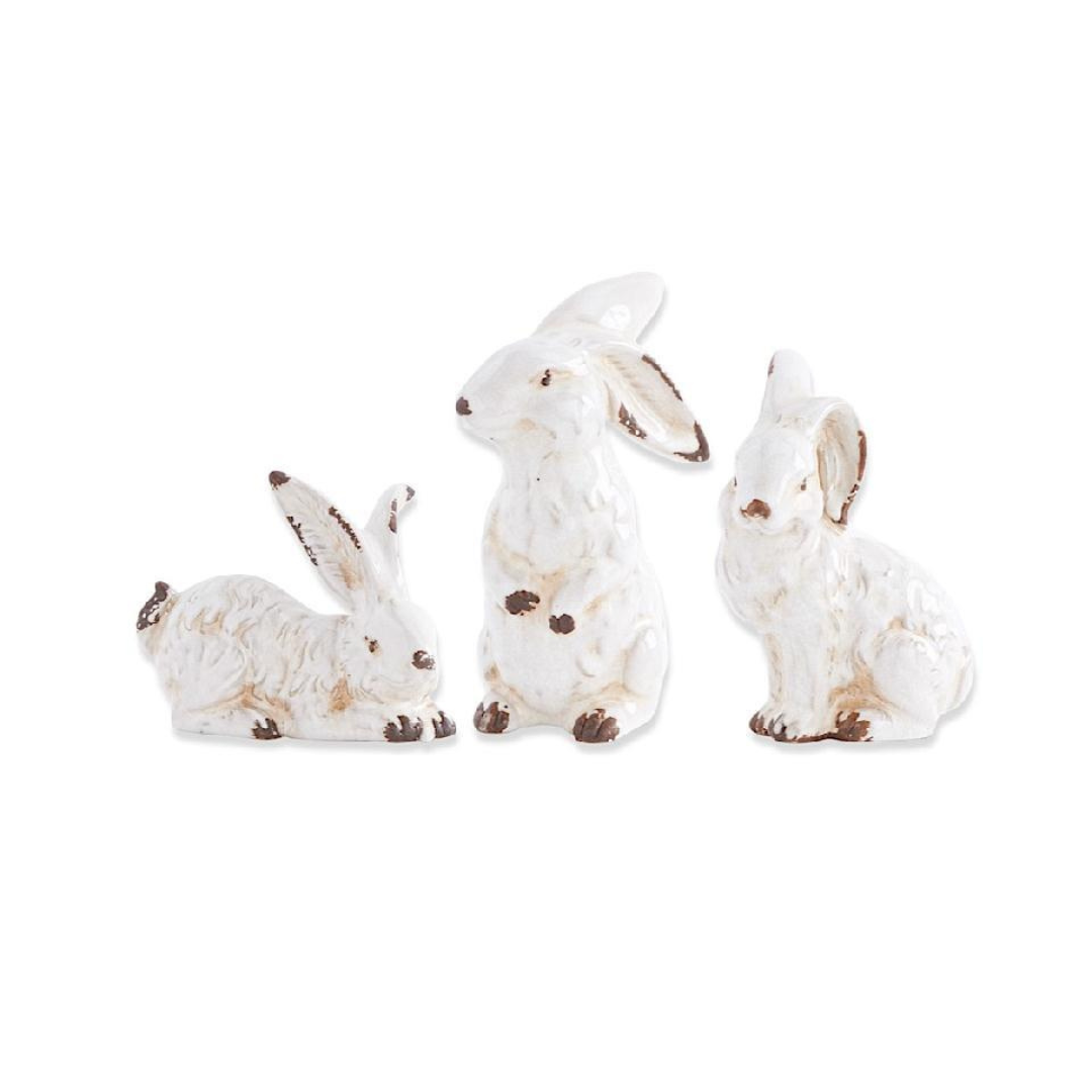 Distressed White Ceramic Bunny