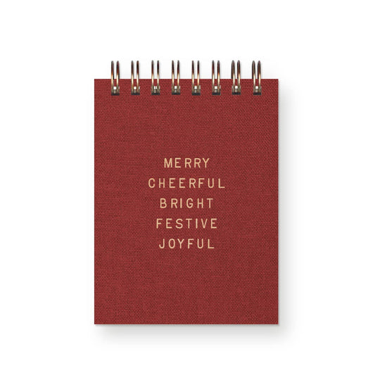 Christmas Merry Cheerful Bright Linen Mini Jotter Notebook