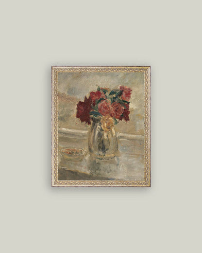 Valentine Rose Vase Framed Antique Art