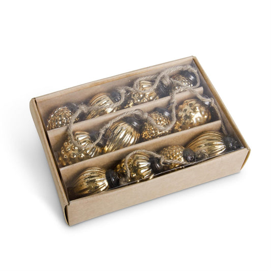 Box of 12 Gold Mercury Glass Acorn Ornaments