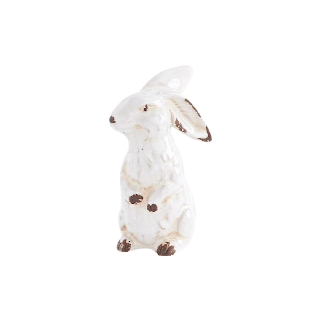 Distressed White Ceramic Bunny