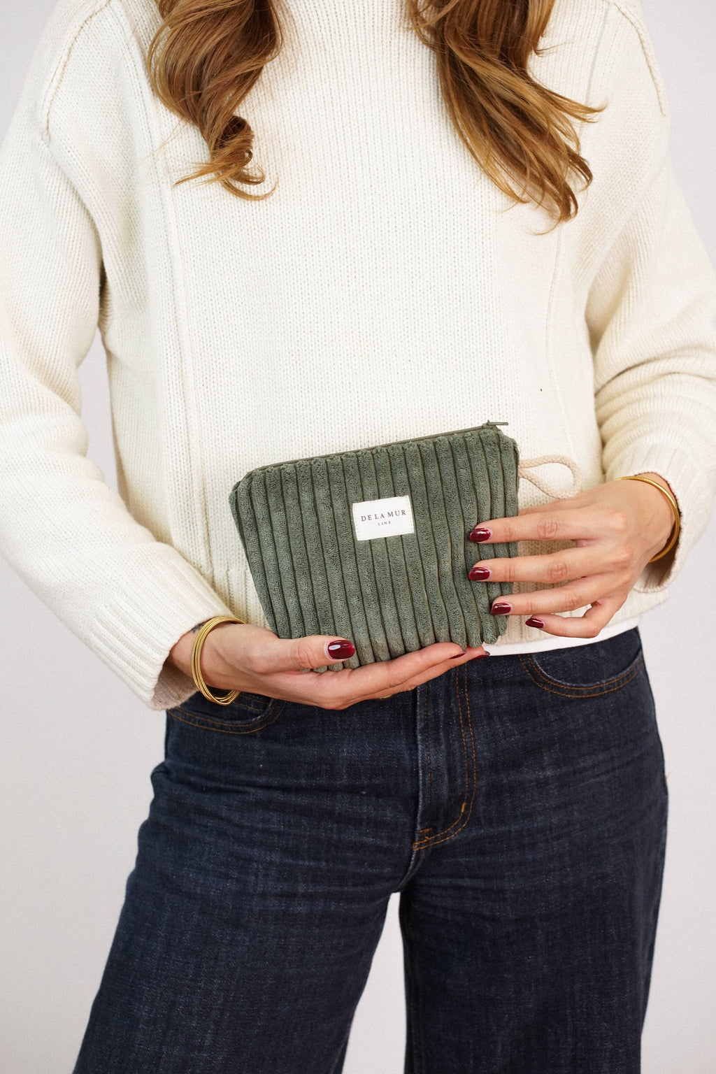 Corduroy Small Makeup Bag – Olive Green (Musgo)