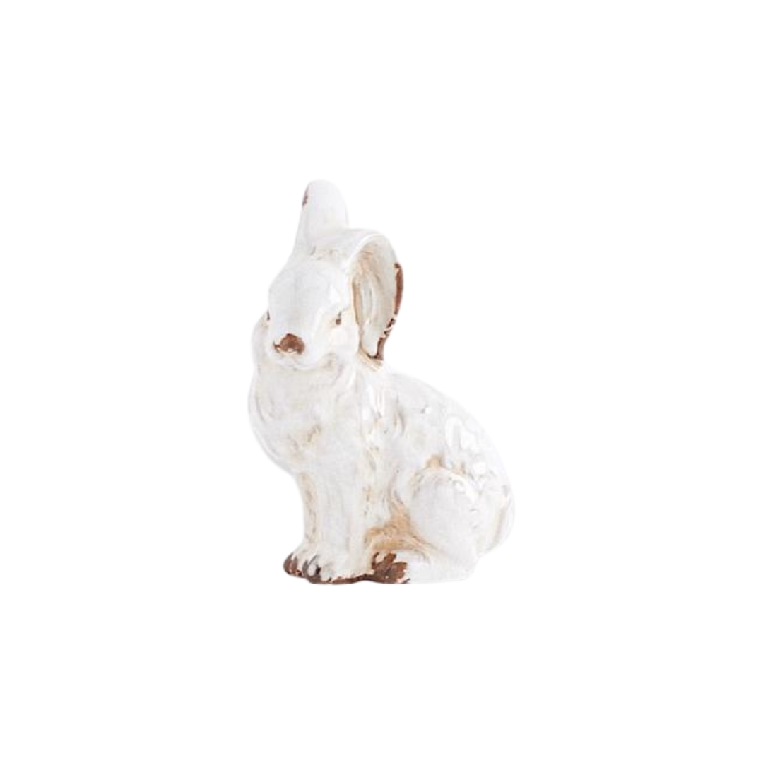 Distressed White Ceramic Bunny