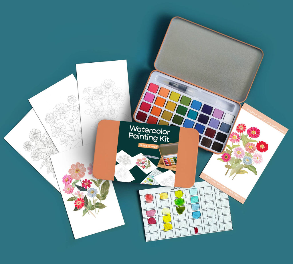 Watercolor Painting Kit - Zinnia Garden