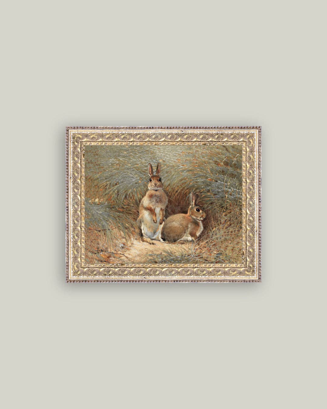 Bunnies Framed Antique Art