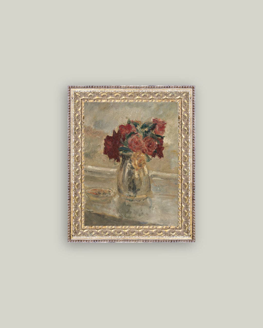 Valentine Rose Vase Framed Antique Art