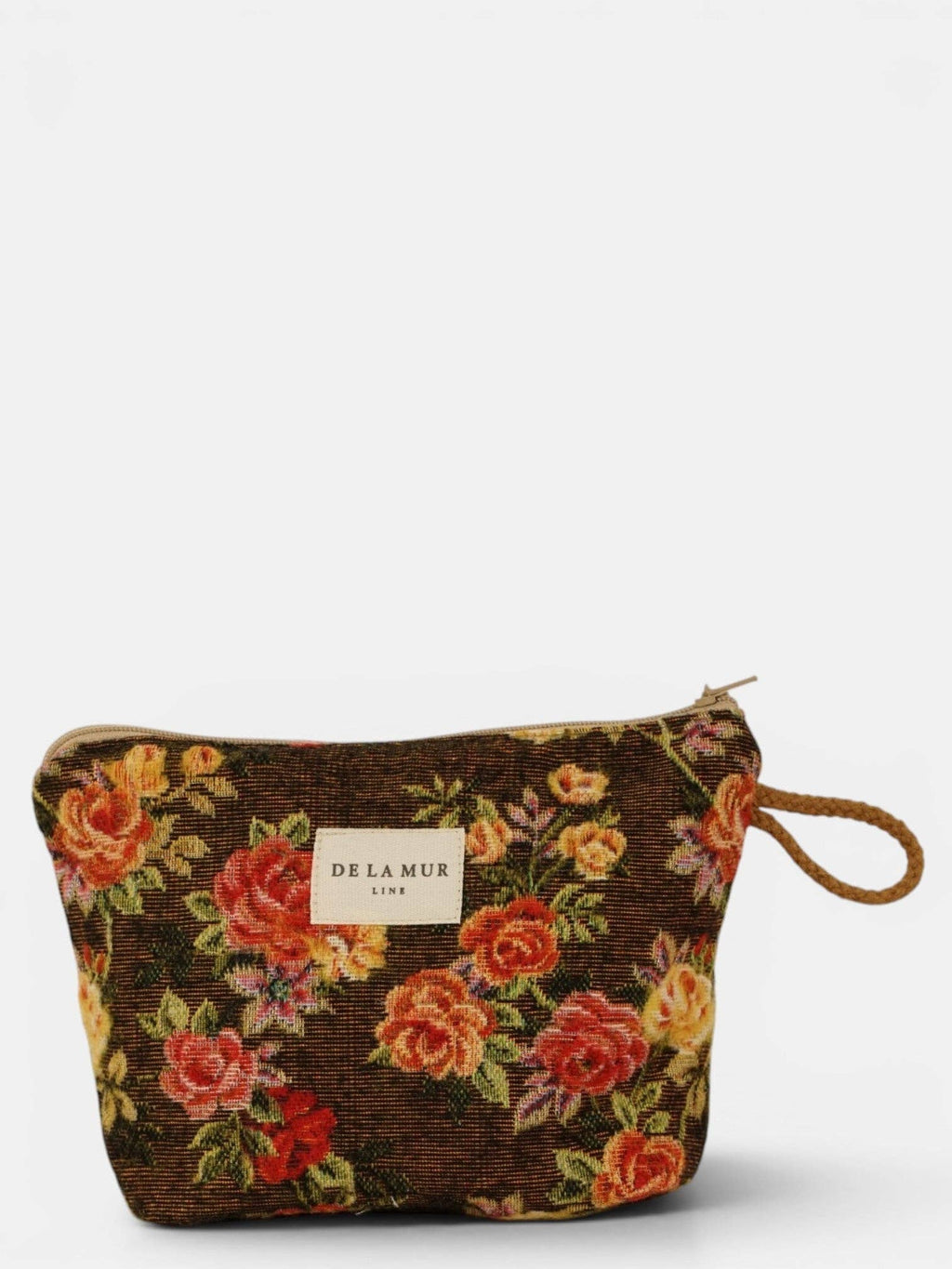 Floral Jacquard Small Makeup Bag – Brown & Red (Pepi)