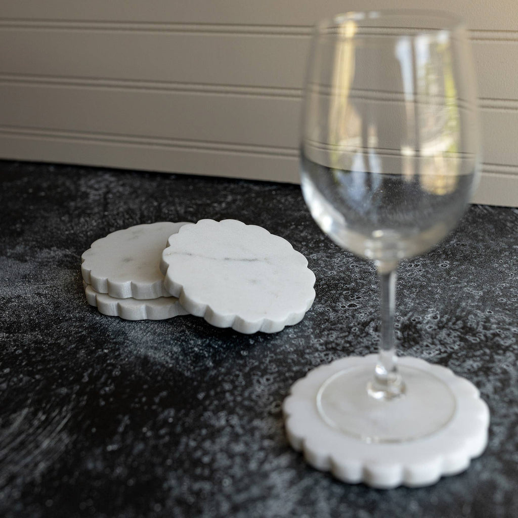 Emery Scallop Edge Set 4 Coaster Set Marble Jute Tie