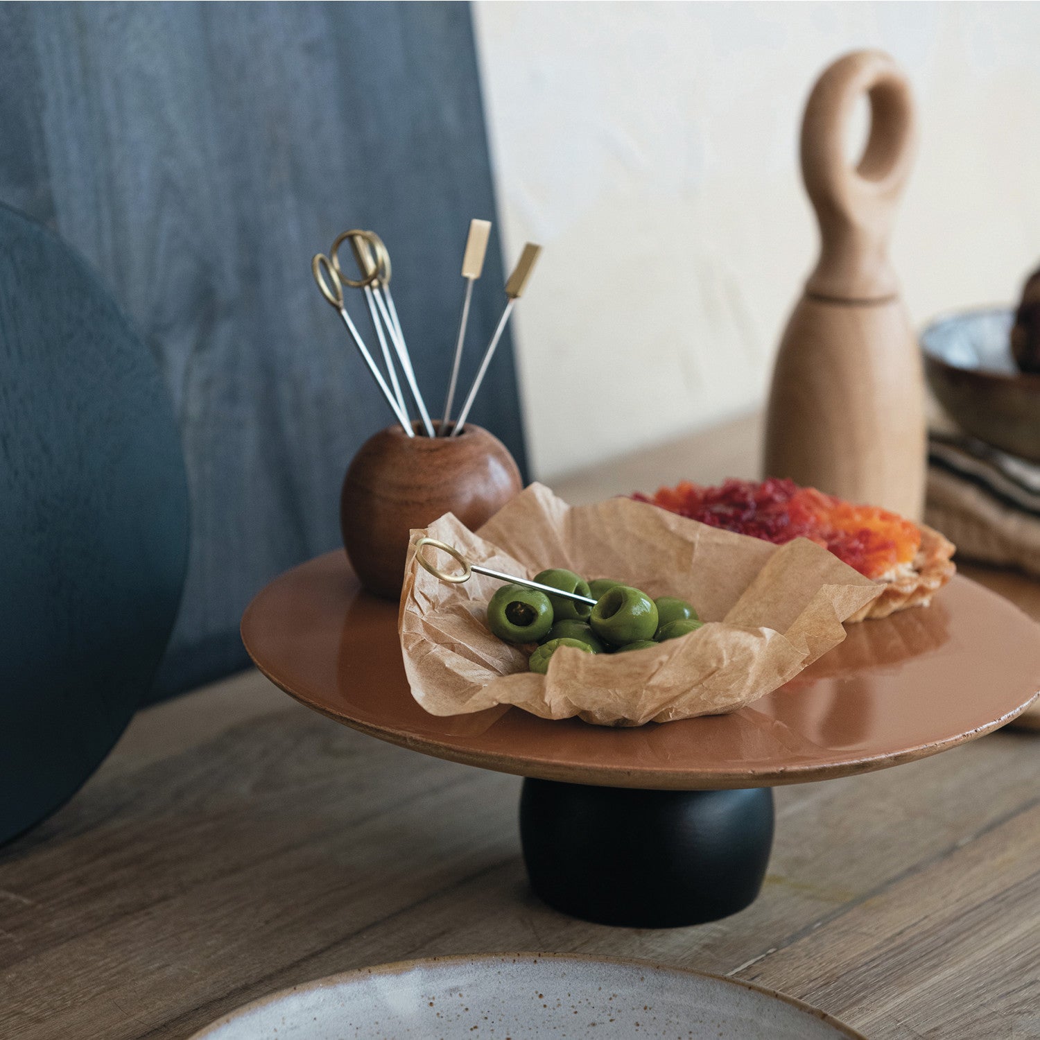 Mango Wood Holder w/ Appetizer Picks