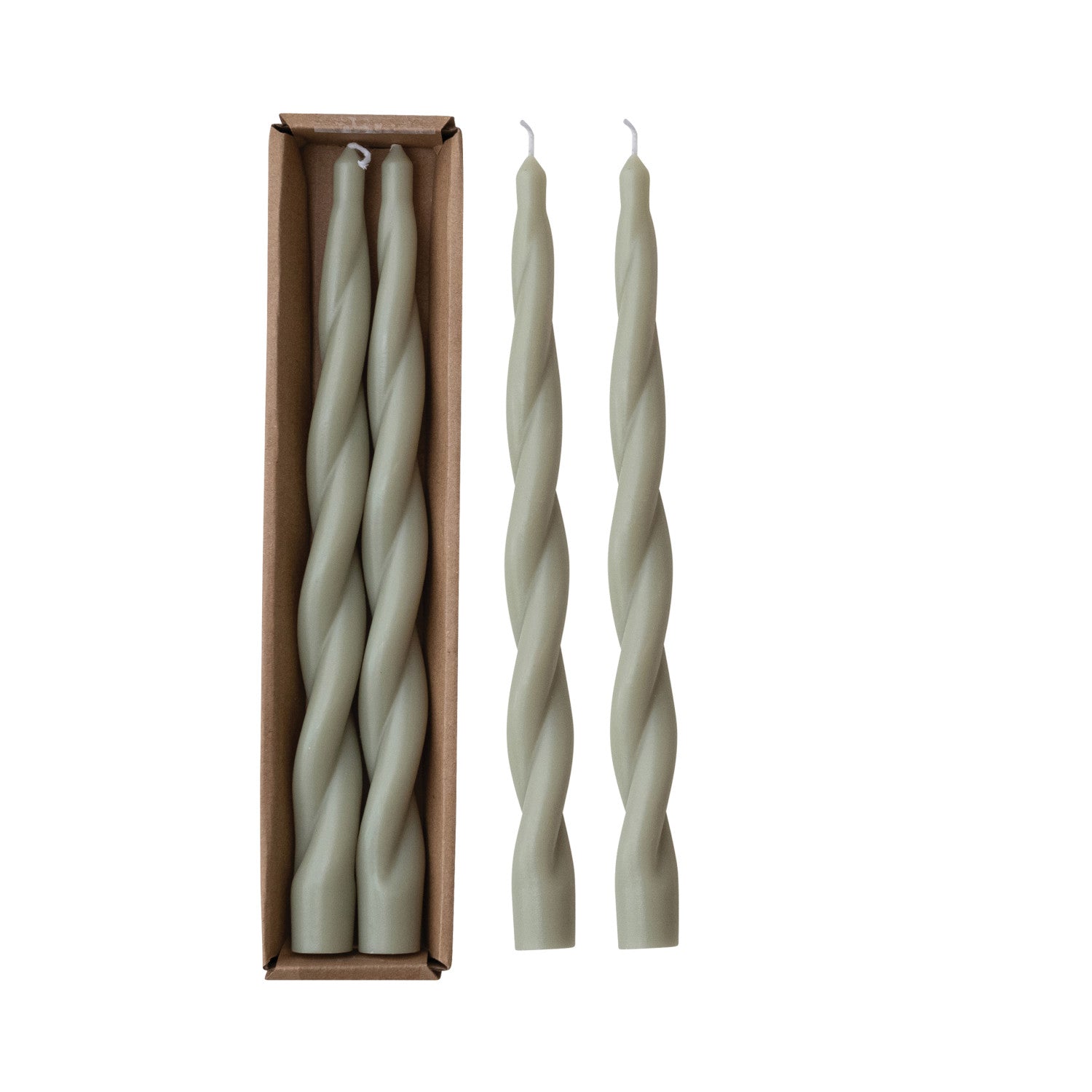 Pair of Twisted Taper Candles - Sage