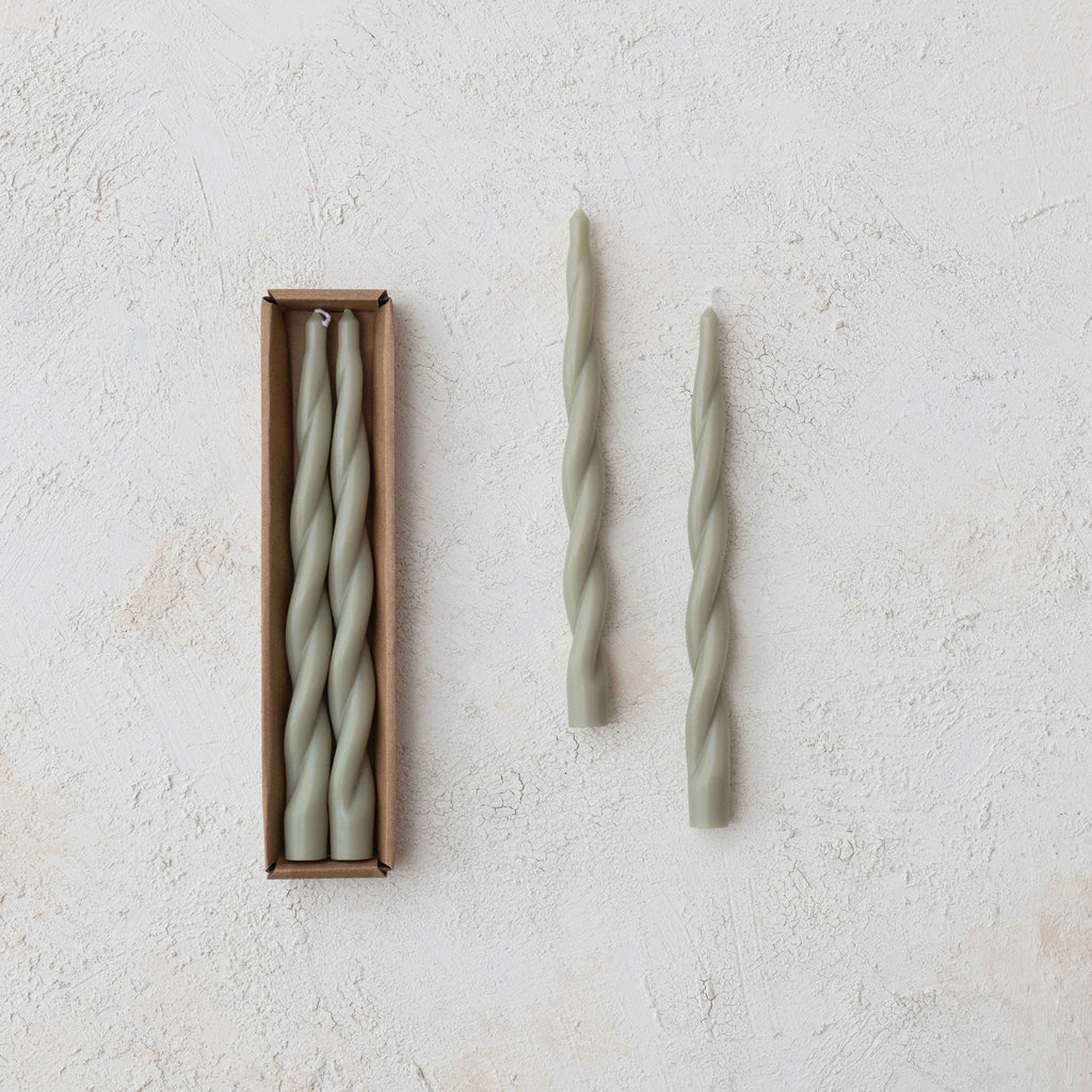 Pair of Twisted Taper Candles - Sage