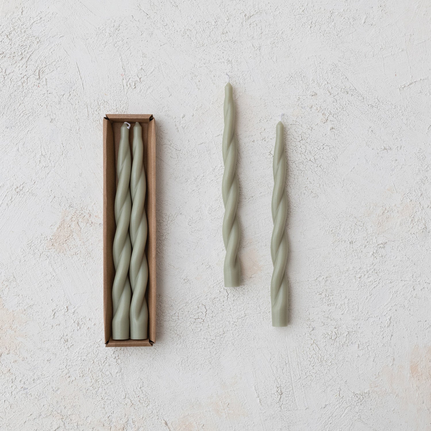 Pair of Twisted Taper Candles - Sage