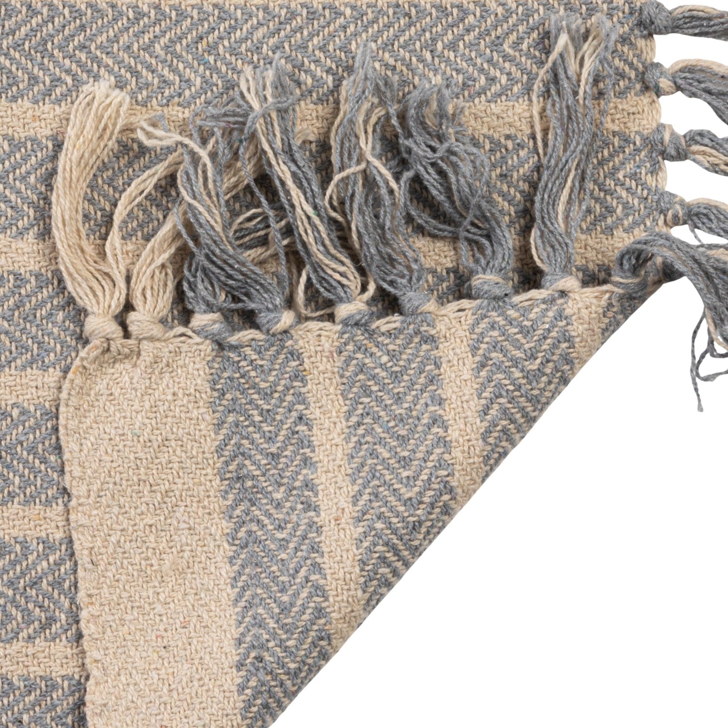 Woven Recycled Cotton Blend Throw with Stripes & Fringe