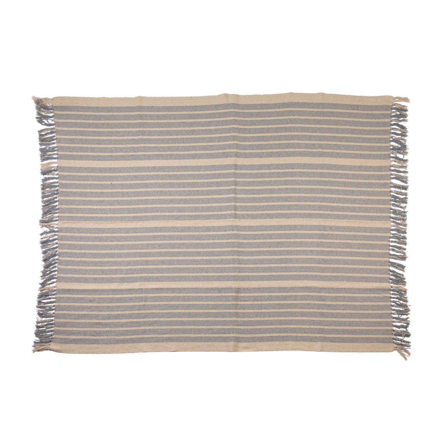 Woven Recycled Cotton Blend Throw with Stripes & Fringe