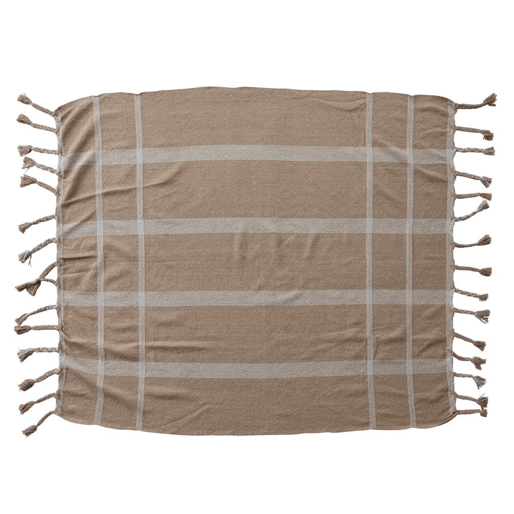 Cotton Blend Striped Throw with Braided Fringe