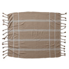 Cotton Blend Striped Throw with Braided Fringe