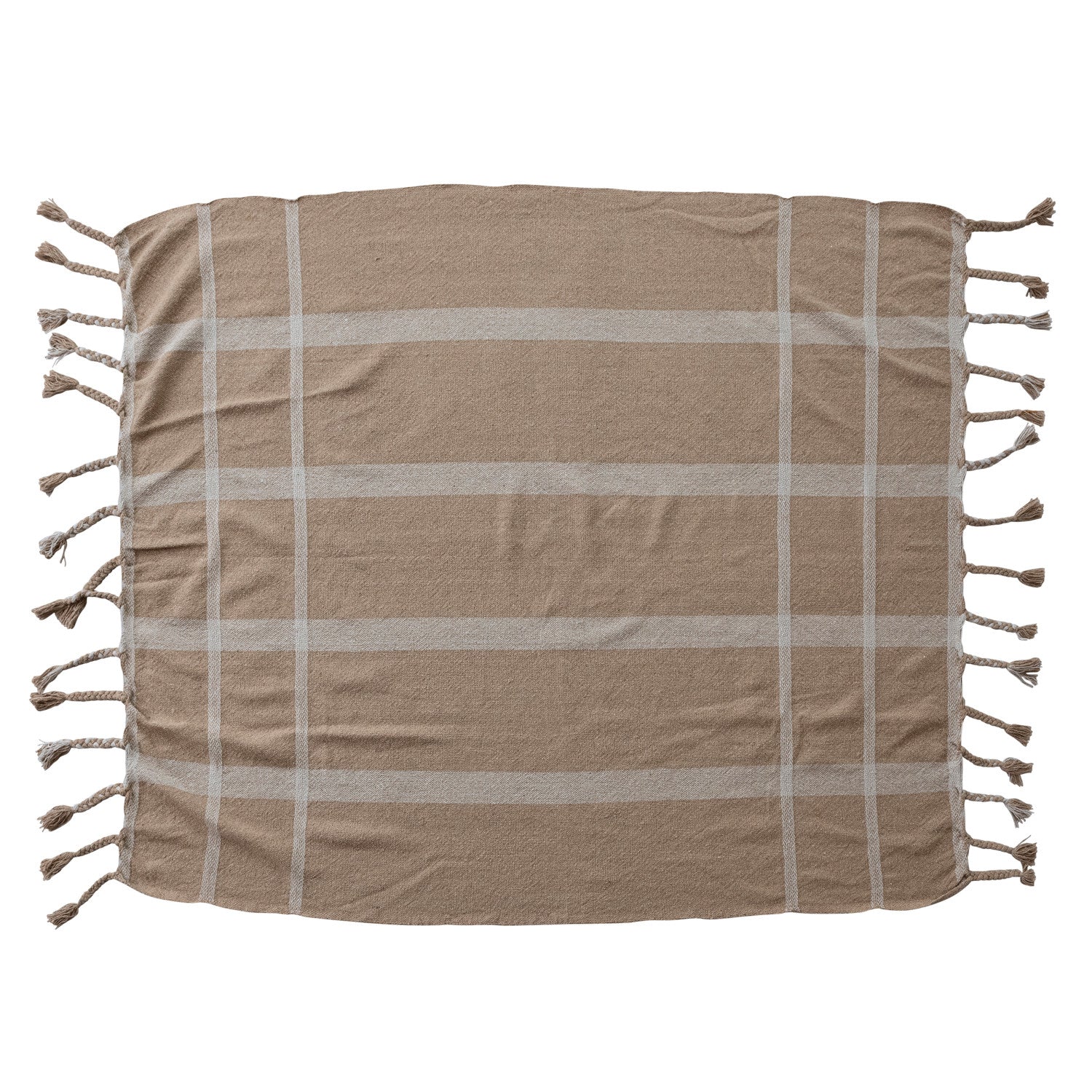 Cotton Blend Striped Throw with Braided Fringe