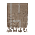 Cotton Blend Striped Throw with Braided Fringe