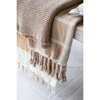 Cotton Blend Striped Throw with Braided Fringe