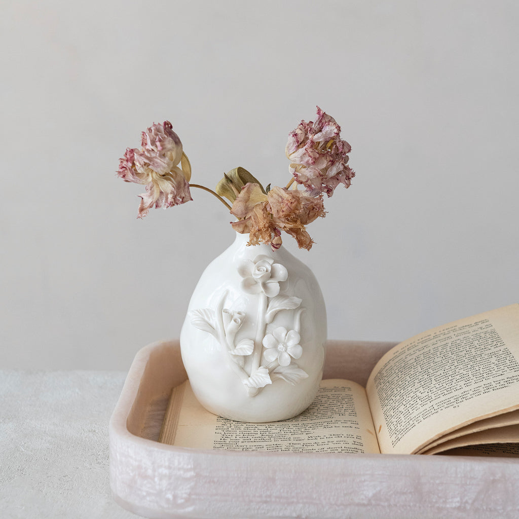 Stoneware Vase with 3D Flowers