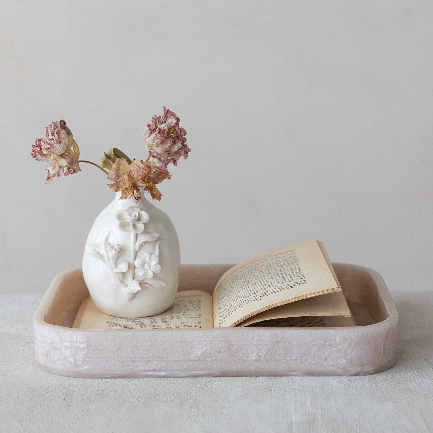 Stoneware Vase with 3D Flowers