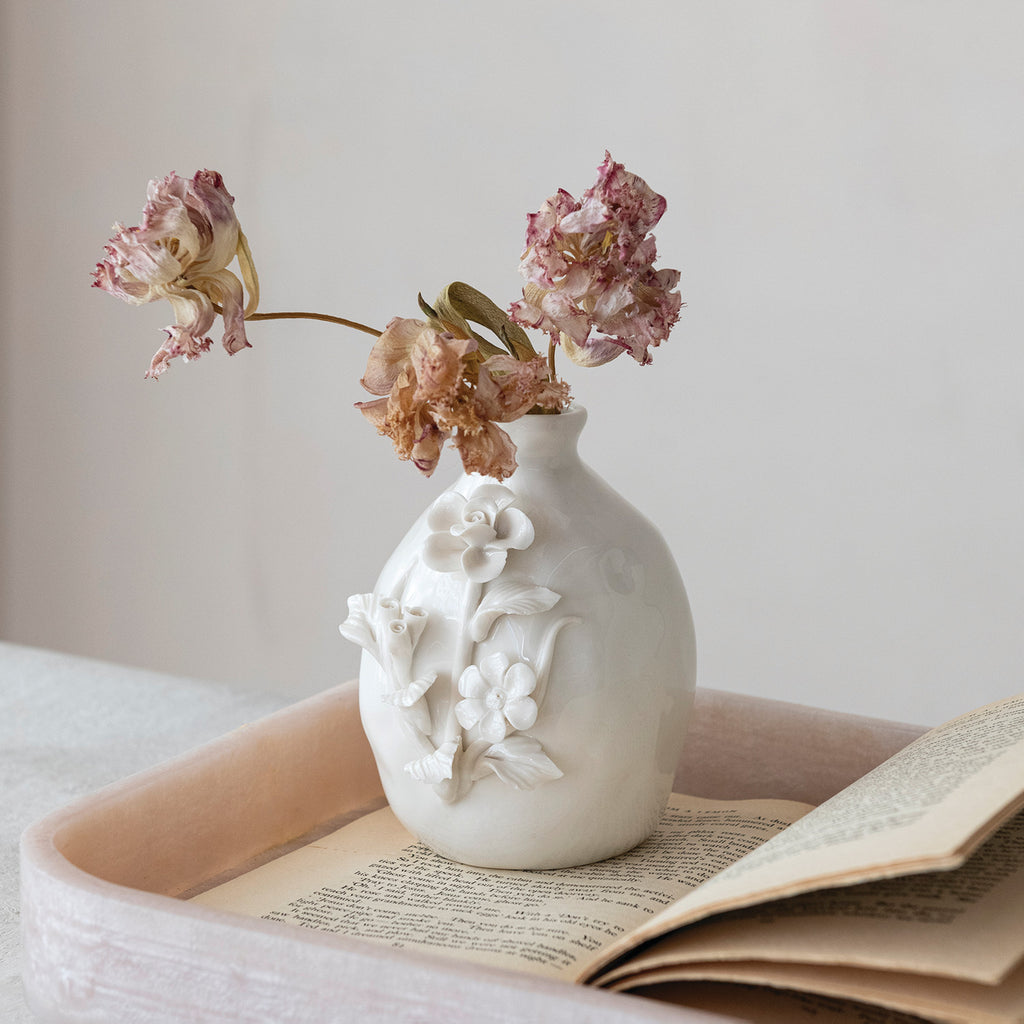 Stoneware Vase with 3D Flowers
