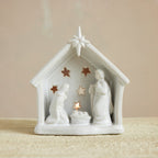 Stoneware Holy Family Tealight Holder with Star Cut-Outs