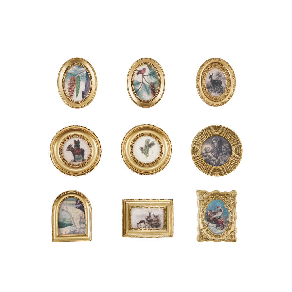 Resin Mini Framed Vintage Seasonal Art Magnet, Gold Finish, 9 Styles
