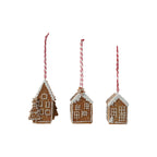 Resin Gingerbread House Ornament with Glitter, Brown & White, 3 Styles