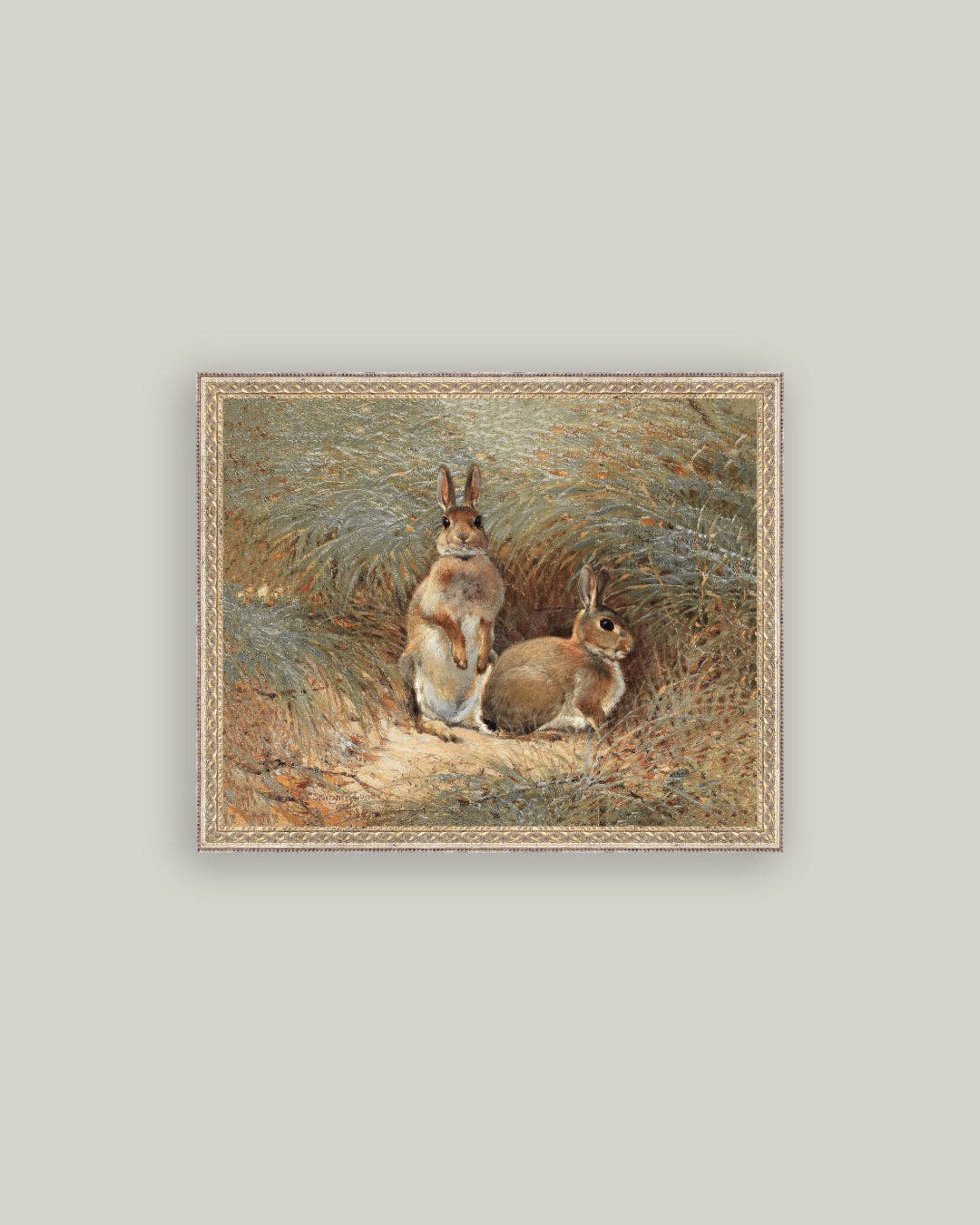 Bunnies Framed Antique Art