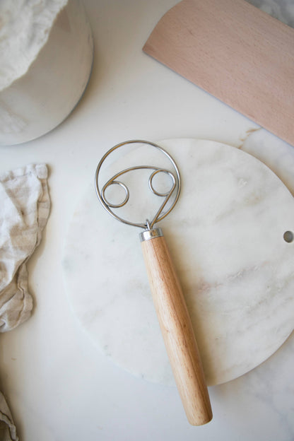 Dough Whisk Wooden Handle