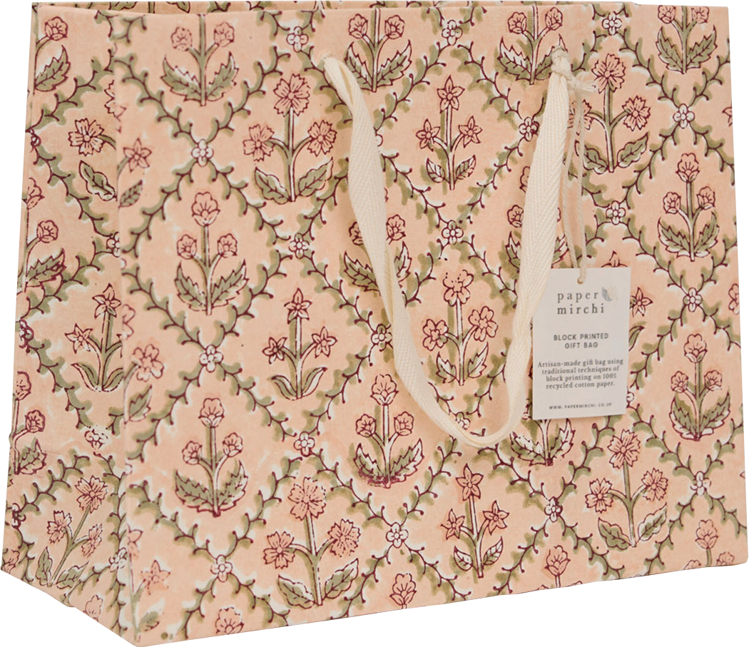 Medium Block Print Gift Bag - Lattice Terracotta