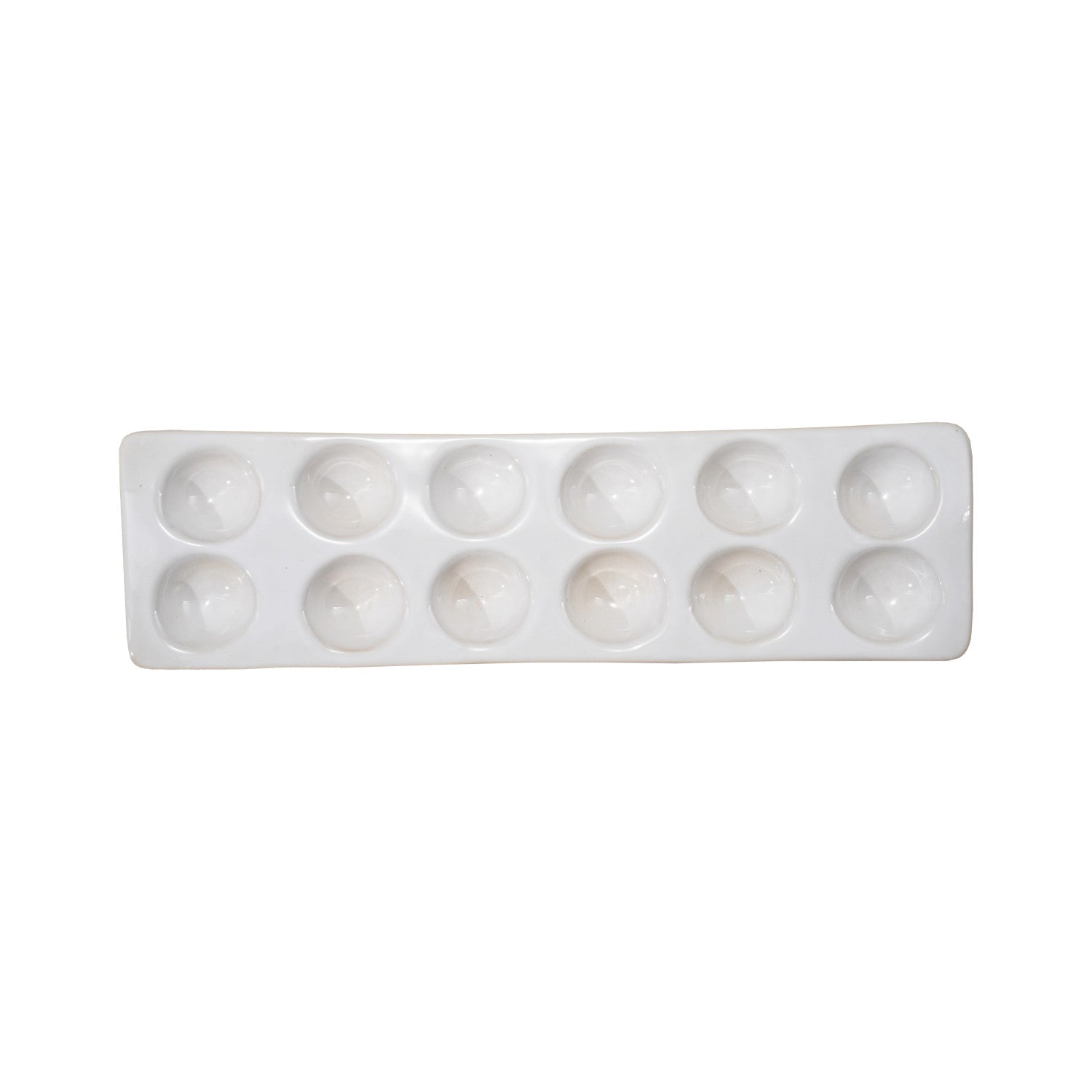 Stoneware Egg Holder, Reactive Glaze, White (Holds 12 Eggs)