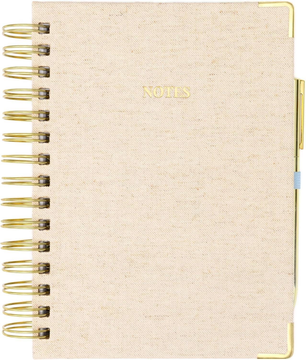 Spiral Fabric Notebook With Pen - Linen