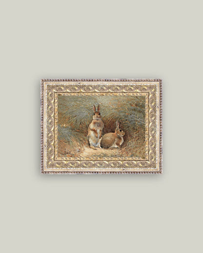 Bunnies Framed Antique Art