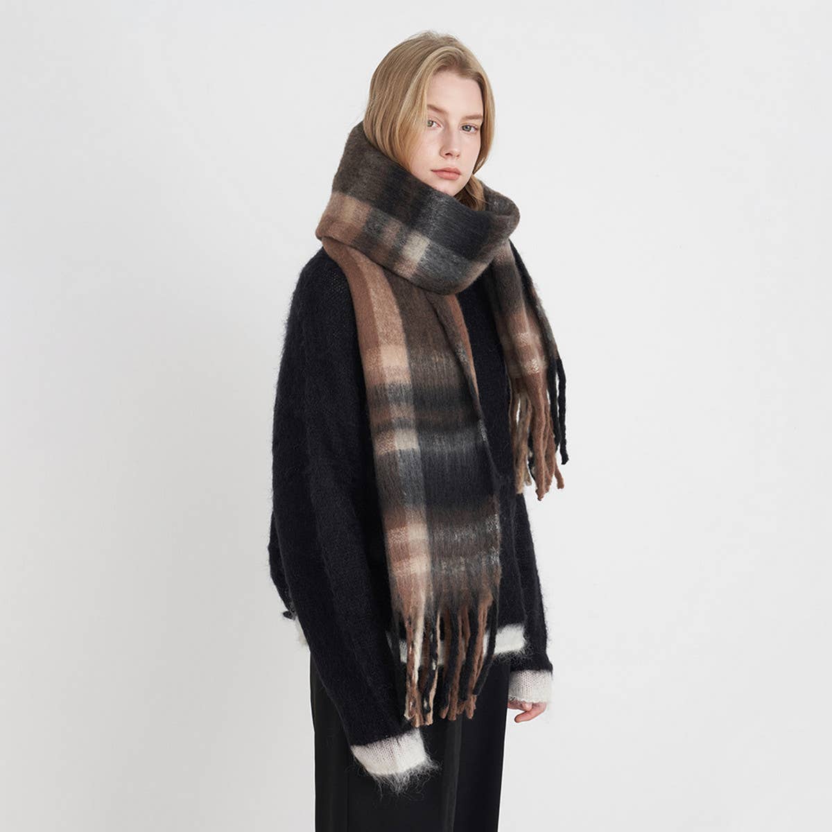 Plaid Tassel Scarf