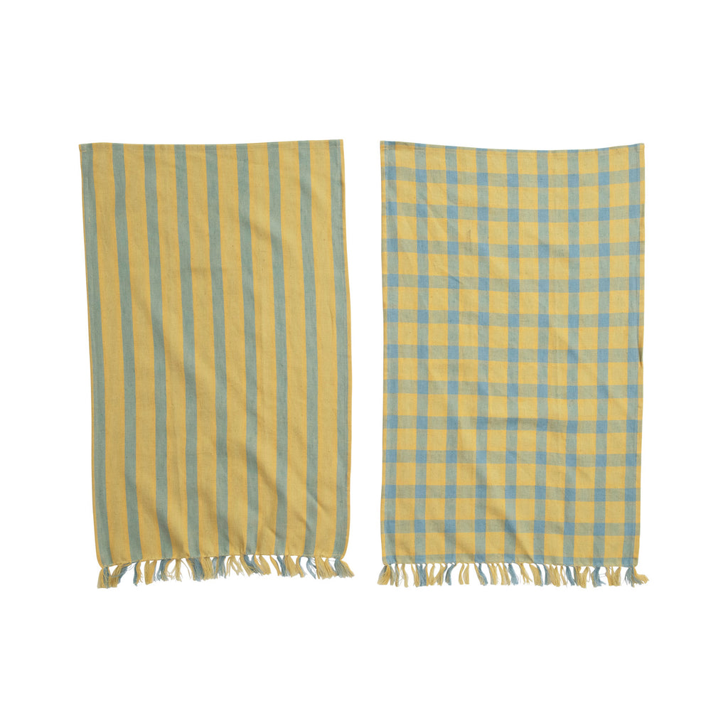 Woven Cotton and Linen Tea Towels with Fringe, 2 Styles