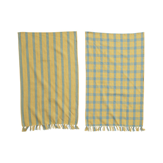 Woven Cotton and Linen Tea Towels with Fringe, 2 Styles